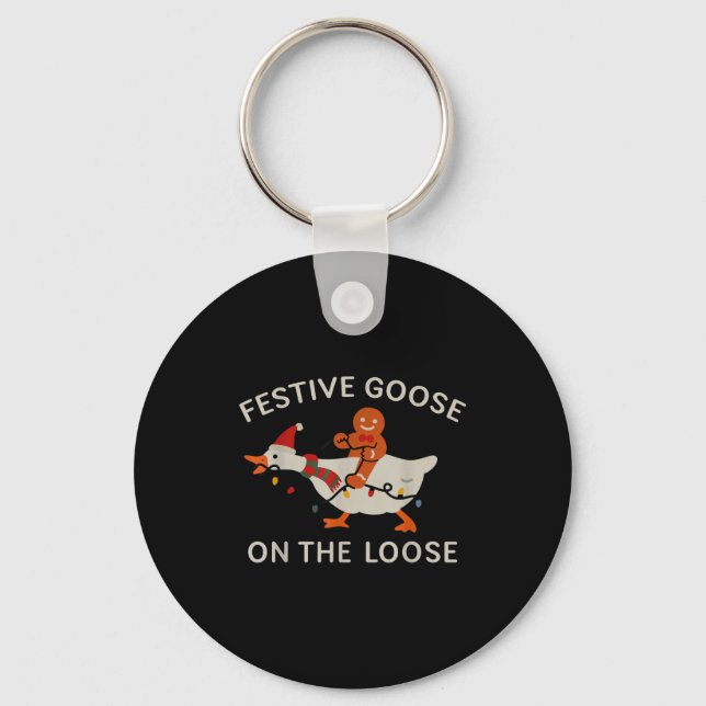 Festive Goose On The Loose Funny Gingerbread Chris Keychain (Front)