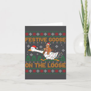 Festive Goose On The Loose Funny Gingerbread Ugly Card