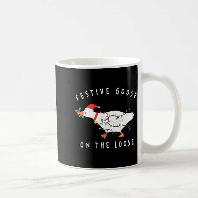 Festive Goose On The Loose Funny Silly Goose Retro Coffee Mug (Right)