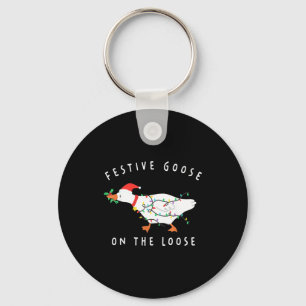 Festive Goose On The Loose Funny Silly Goose Retro Keychain