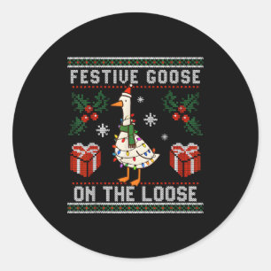 Festive Goose On The Loose Funny Ugly Sweater Chri Classic Round Sticker