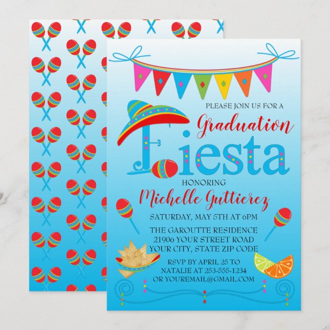Festive Graduation Fiesta Invitation (Devant / Derrière)