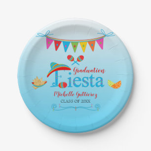 Festive Graduation Fiesta Personalized Blue Ombre Paper Plate