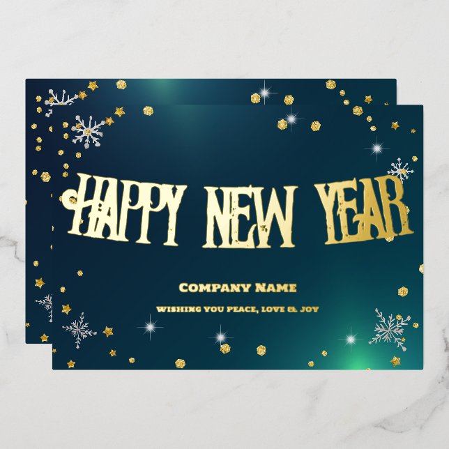 Festive Green 2024 Company Red Ribbon Foil Holiday Card (Front/Back)