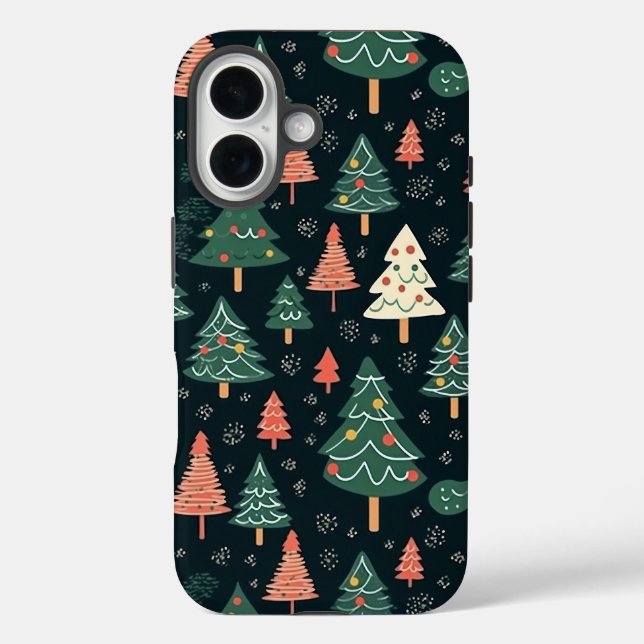  Festive Green and Coral Christmas Tree Pattern  Case-Mate iPhone Case (Back)