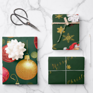 Festive Green and Gold Christmas Script  Wrapping Paper Sheet