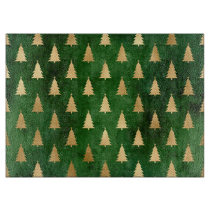 Festive Green and Gold Foil Winter Christmas Tree Cutting Board