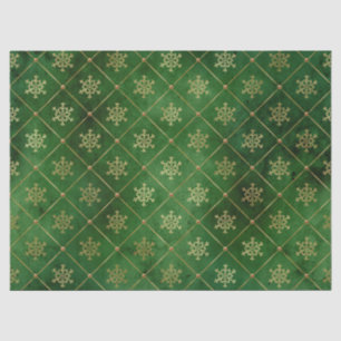 Festive Green and Gold Foil Winter Snowflakes Tissue Paper