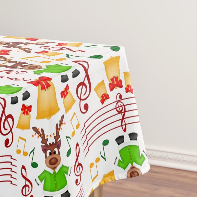 Festive Green And Gold Kasky Christmas Reindeer Tablecloth (In Situ)