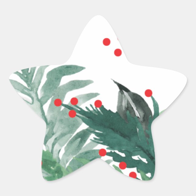 Festive Green and Red Christmas Holiday Star Sticker (Front)