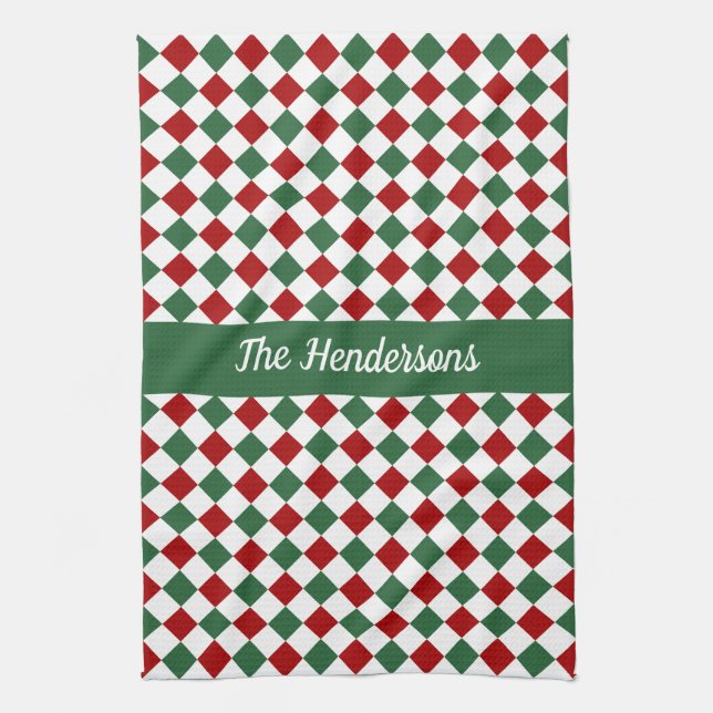 Festive Green And Red Christmas  Kitchen Towel (Vertical)