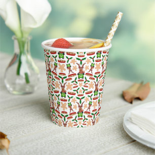 Festive Green And Red Kasky Christmas Reindeer Paper Cups
