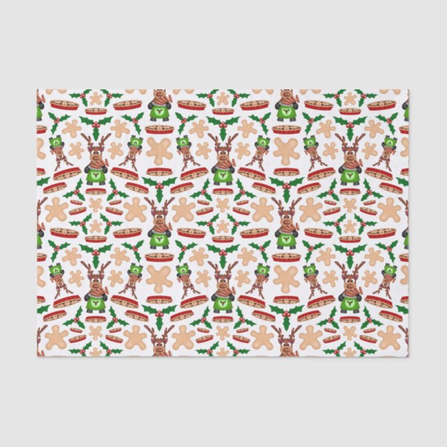 Festive Green And Red Kasky Christmas Reindeer Tissue Paper (Front)