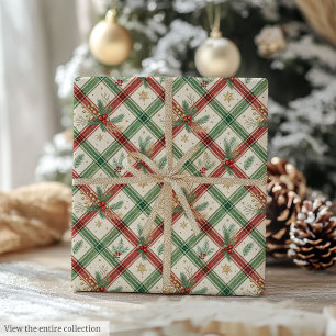 Festive green and red watercolor tartan holiday wrapping paper