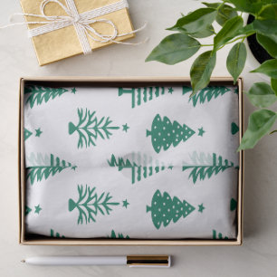 Festive Green and White Christmas Tree Pattern Tissue Paper