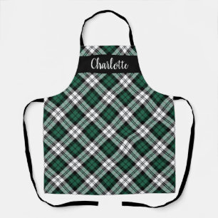 Festive Green Black Watch Plaid Monogram Apron