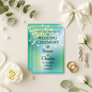 Festive Green Blue Glow String Light Wedding  Invitation