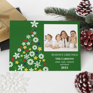 Festive Green Christmas Tree Holiday Photocard Card