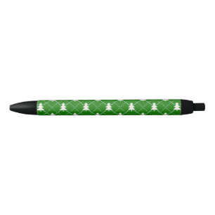 Festive Green Christmas Tree Pattern Black Ink Pen
