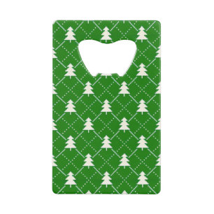 Festive Green Christmas Tree Pattern Credit Card Bottle Opener