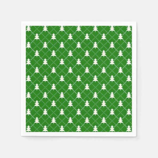 Festive Green Christmas Tree Pattern Napkin (Front)