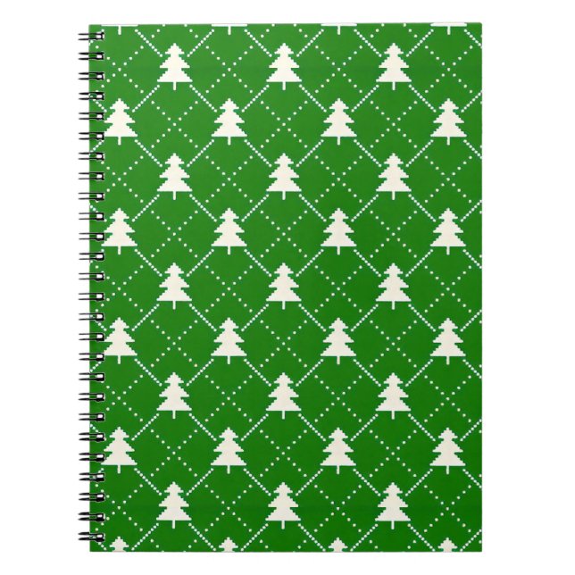 Festive Green Christmas Tree Pattern Notebook (Front)
