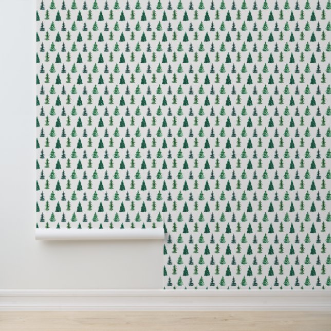 Festive Green Christmas Tree Stick and Peel Wallpaper (Application)