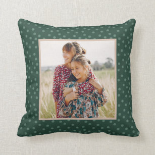 Festive Green Dots Photo Throw Pillow
