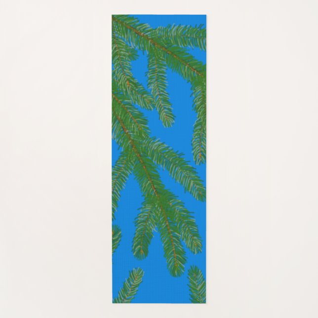 Festive Green fir tree branches and twigs Blue   Yoga Mat (Front)
