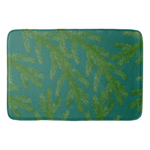 Festive Green Fir Tree Branches Bath Mat