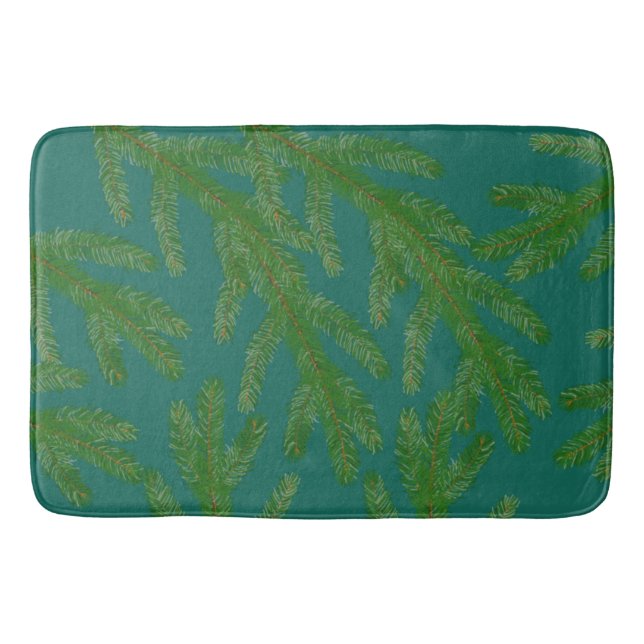 Festive Green Fir Tree Branches   Bath Mat (Front)
