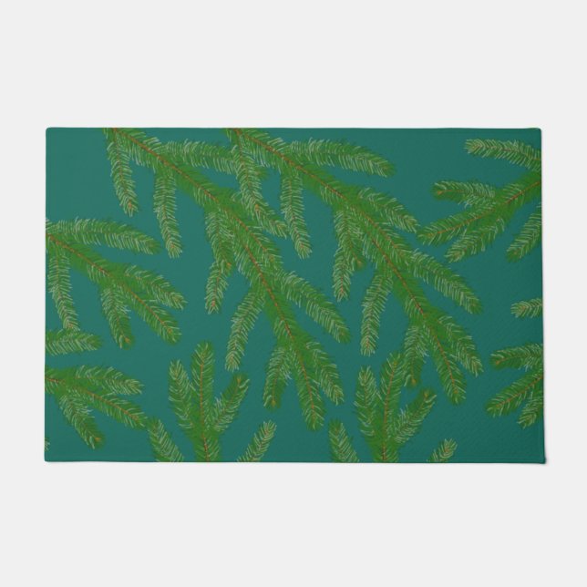 Festive Green Fir Tree Branches  Doormat (Front)