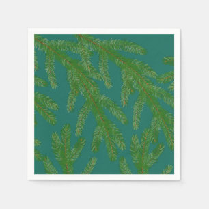 Festive Green Fir Tree Branches              Napkin