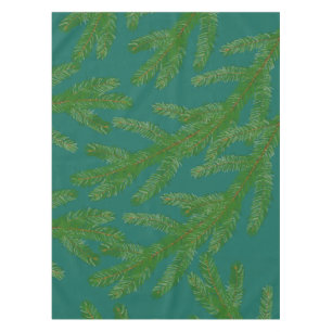 Festive Green Fir Tree Branches Tablecloth