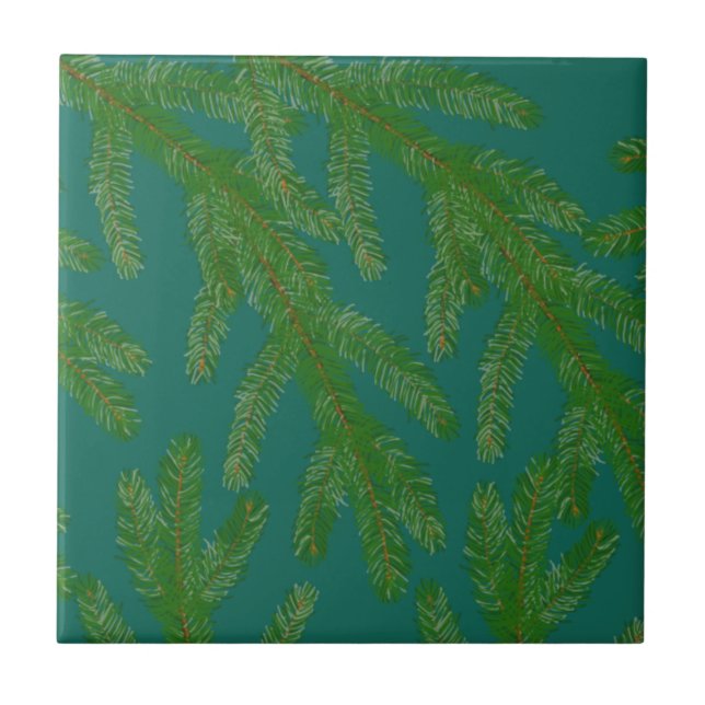 Festive Green Fir Tree Branches    Tile (Front)