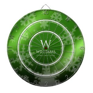 Festive Green Foil Snowflakes Monogram Name Dartboard