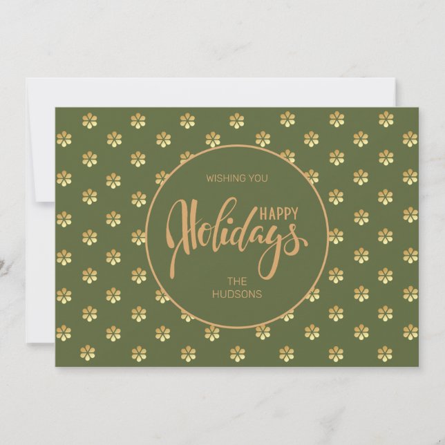 Festive Green Gold Daisy Christmas  Holiday Card (Front)
