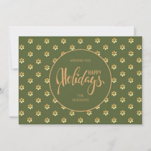 Festive Green Gold Daisy Christmas  Holiday Card