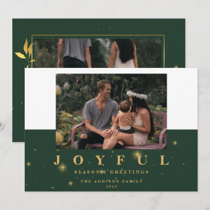 Festive Green Gold Joyful Three Picture Christmas  Holiday Card