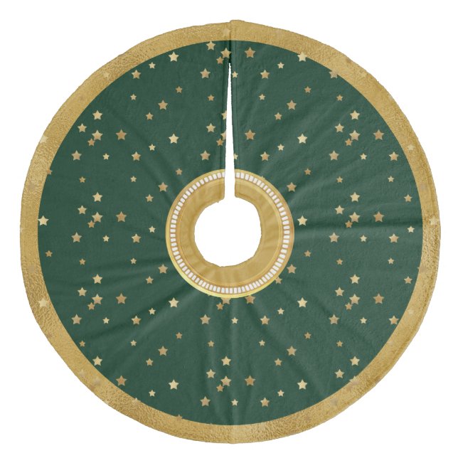 Festive Green & Gold Stars Christmas Tree Skirt (Front)