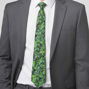 Festive Green Holly and Berries Christmas Neck Tie