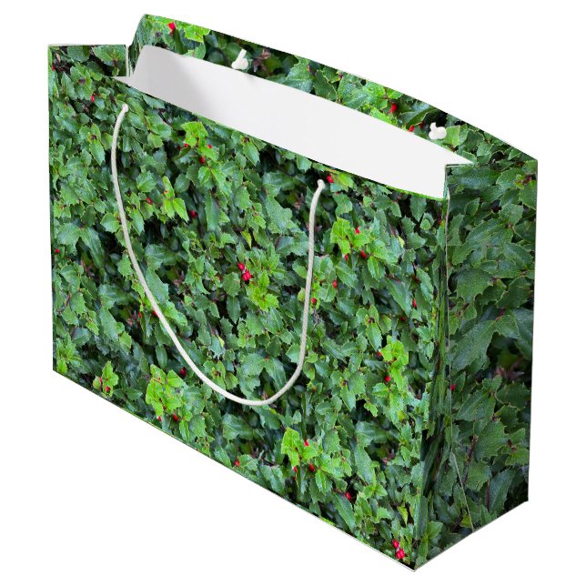 Festive Green Holly Berry Christmas Large Gift Bag (Back Angled)