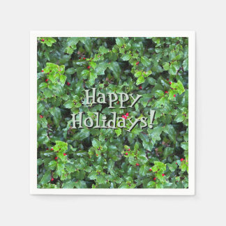 Festive Green Holly Berry Christmas Napkin