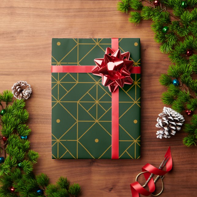 Festive Green Modern Art Deco Gold Pattern 103 Wrapping Paper (Holiday Gift)