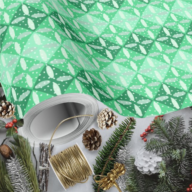 Festive Green Monochrome Geometric and Terrazzo Wrapping Paper (Festive Green Monochrome Geometric and Terrazzo Wrapping Paper Rolls by Leapfroglisics Shop)
