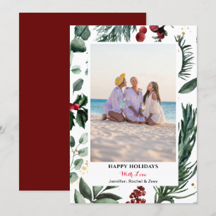 Festive Green Pine Bough Berry Merry Christmas Holiday Card