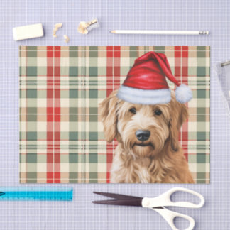 Festive Green Plaid Goldendoodle Dog Christmas Tissue Paper
