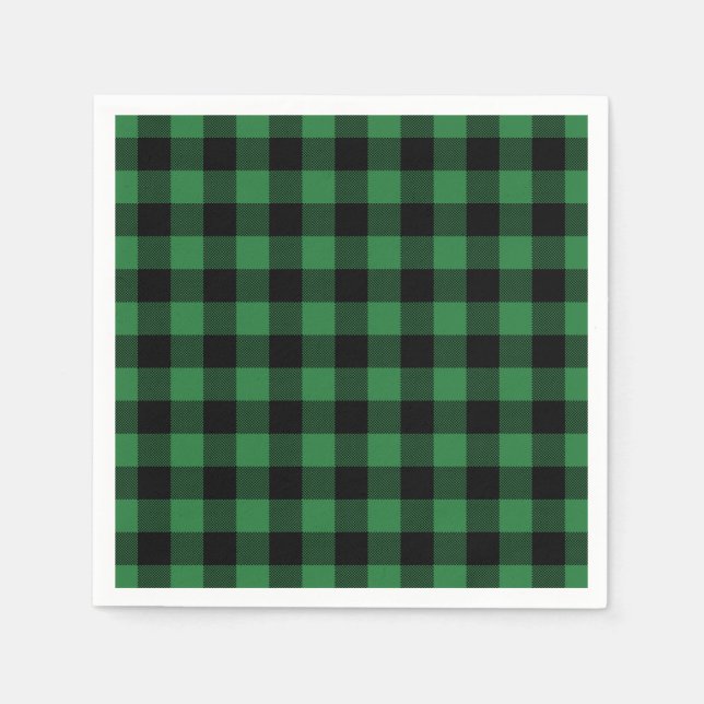 Festive Green Plaid Pattern Holiday Napkin (Front)