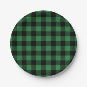 Festive Green Plaid Pattern Holiday Paper Plates