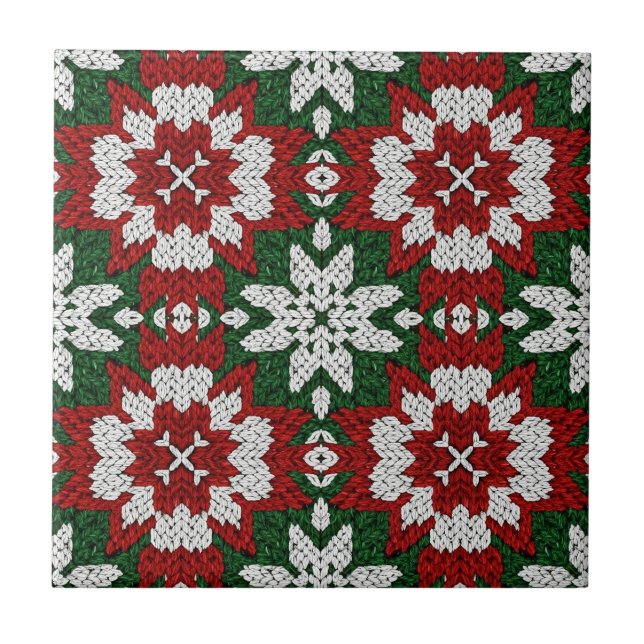Festive Green Red and White Nordic Knit (2) Tile (Front)